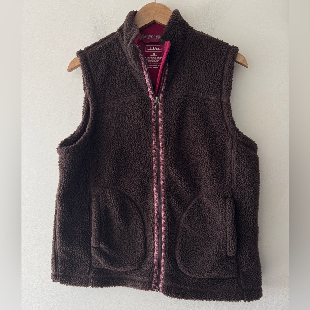 L.L. Bean‎ Brown Teddy Mountain High Pile Fleece Sherpa Zip Up Jacket Vest